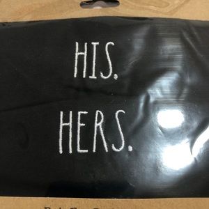 Rae Dunn Set of 2 Masks His Hers Black White Letters New